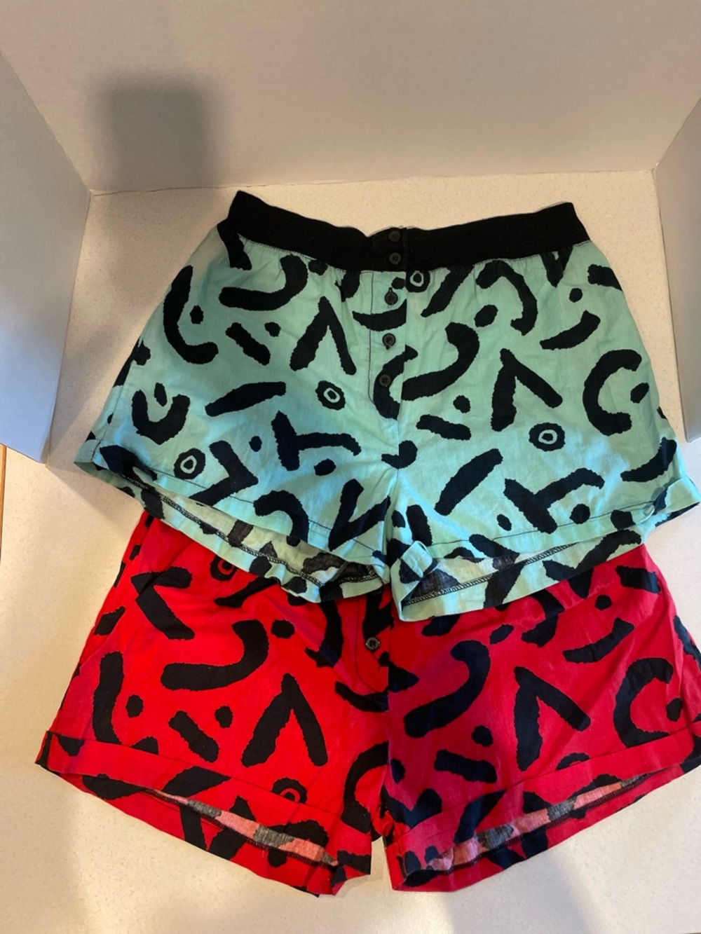 VTG 80s C'est Joli Bold Abstract Shorts w Cyndi Lauper Fun Punk Vibes 2 Pair Lot